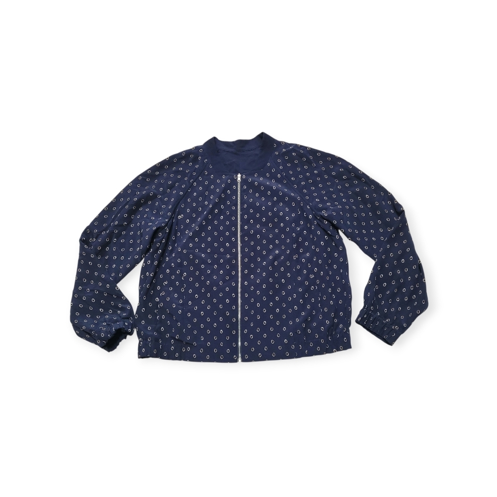 Lafayette 148 Silk Jacket Bomber Reversible XL Blue Geometric Galaxy Pockets